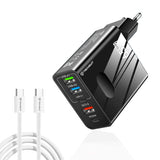 Incarcator retea Techsuit Premium PentaXPower (CHC1), Type-C Cable Included, 3x USB, 2x Type-C PD 25W, 65W, GaN, 1m, alb