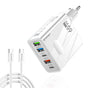 Incarcator retea Techsuit Premium PentaXPower (CHC1), Type-C Cable Included, 3x USB, 2x Type-C PD 25W, 65W, GaN, 1m, alb