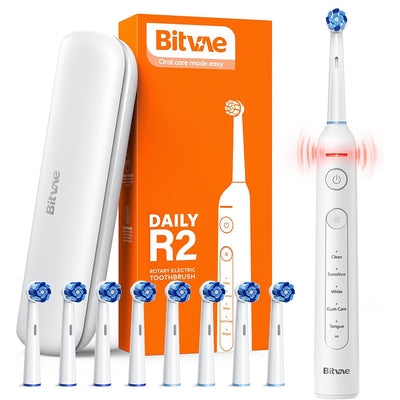 Periuta de dinti electrica Bitvae dinti electrica (BVR2), cu 8 Heads, Smart Timer, Pressure Sensor, Travel Case, 5 Modes, Reincarcabil, alb