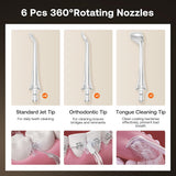 Bitvae Water Flosser (BVC6), Larger 300ml Size, cu 6 Jet Tips, 3 Modes, 5 Intensities, reincarcabil, Alb