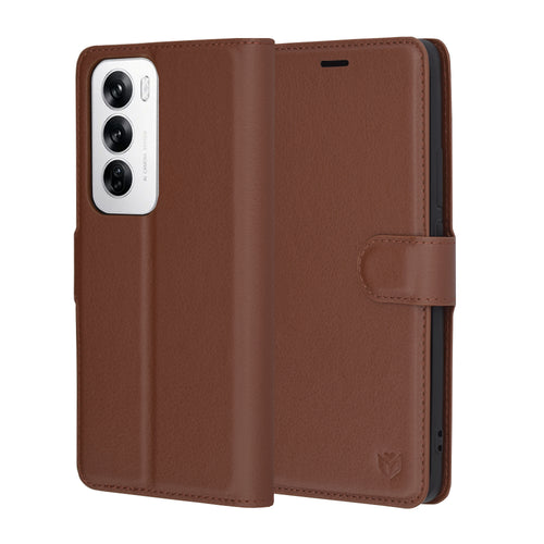 Husa pentru OPPO Reno12, Techsuit Leather Folio, maro