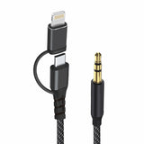 Adaptor, Techsuit Premium Cable 3in1 Echosnap Ac15 Lightning Type-C to 3 5mm Jack Hi Fi Quality 1m Koff A3d2de, Negru