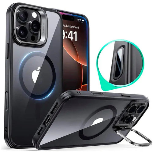 Husa pentru iPhone 16 Pro Max, ESR Classic Hybrid HaloLock Kickstand, negru/transparenta