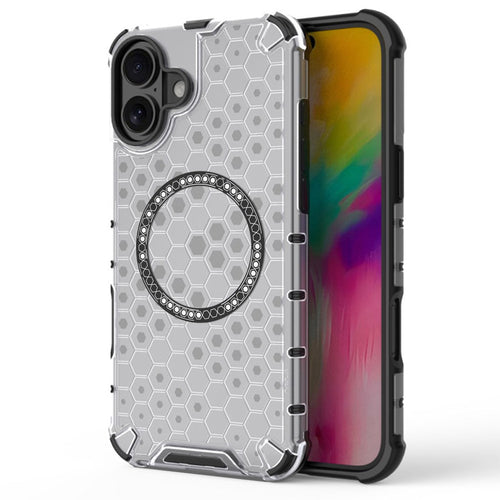 Husa pentru iPhone 16, Techsuit HoneyComb Shield MagSafe, alb