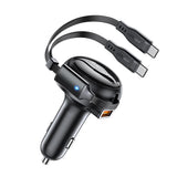 Incarcator auto Acefast (B13), cu Retractabil Cable, USB, 2x Type-C, 53W, 70 + 15cm, negru