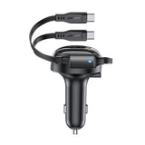 Incarcator auto Acefast (B13), cu Retractabil Cable, USB, 2x Type-C, 53W, 70 + 15cm, negru
