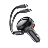 Incarcator auto Acefast (B13), cu Retractabil Cable, USB, 2x Type-C, 53W, 70 + 15cm, negru