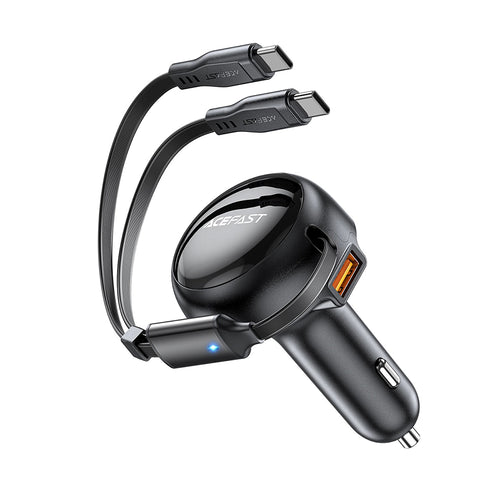 Incarcator auto Acefast (B13), cu Retractabil Cable, USB, 2x Type-C, 53W, 70 + 15cm, negru