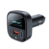 Incarcator auto Acefast (B5), Incarcare rapida, OLED Afisaj digital, 2x Type-C, USB, 101W, Zinc Alloy, negru