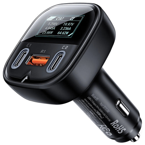 Incarcator auto Acefast (B5), Incarcare rapida, OLED Afisaj digital, 2x Type-C, USB, 101W, Zinc Alloy, negru