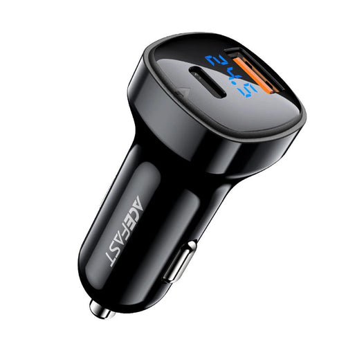 Incarcator auto Acefast (B4), cu Afisaj digital, Incarcare rapida, USB, Type-C, 66W, negru