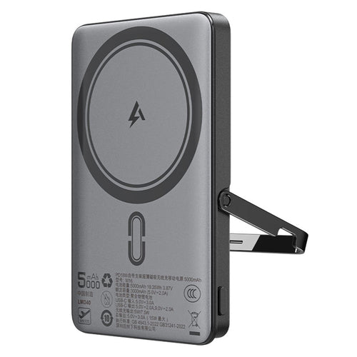 Baterie Externa Acefast Magnetic Wireless (M16-5000), cu Pliabil Stand, USB-C Port, 5000mAh, PD18W, Indicator LED, Negru