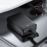 Baterie Externa Acefast (M14-20000), cu Integrat Cable, Type-C, USB, 20000mAh, 38.5Wh, PD22.5W, Afisaj LED, Negru