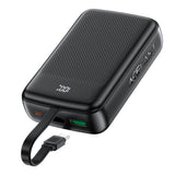 Baterie Externa Acefast (M14-20000), cu Integrat Cable, Type-C, USB, 20000mAh, 38.5Wh, PD22.5W, Afisaj LED, Negru