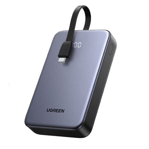 Baterie externa UGREEN PB505 (45762), Integrat Type-C Cable, Incarcare rapida, 20000mAh, USB, USB-C, 22.5W, 5V/3A, gri