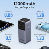 Baterie externa UGREEN PB724 (35526B), Type-C, USB, 12000mAh, 100W, Incarcare rapida, Afisaj digital, gri