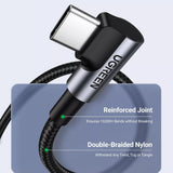 Cablu UGREEN de date US334 (70643), USB-C to USB-C 90 Degree Cable, Incarcare rapida 5A, 100W, 1m, Nylon, gri