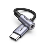 Adaptor UGREEN, Audio Cable Av161 80154 Type-C to Jack 3 5mm Aluminum Shell Analog Digital 24bit 96khz 10cm Koff