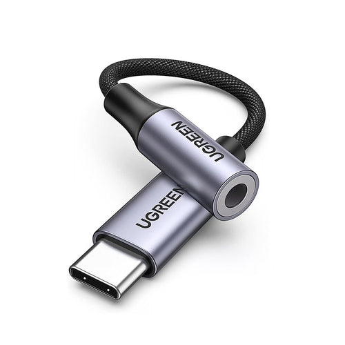 Adaptor UGREEN, Audio Cable Av161 80154 Type-C to Jack 3 5mm Aluminum Shell Analog Digital 24bit 96khz 10cm Koff