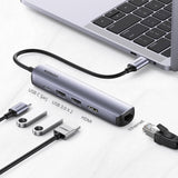 Hub USB UGREEN Docking station CM418 (10919), Type-C to 2x USB3.0, HDMI 4K@60Hz, RJ45 Gigabit, Type-C PD100W, 5Gbps, gri