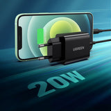 Incarcator retea UGREEN CD137 (10191), Incarcare rapida, Type-C, 20W, 5V/3A, PD3.0, Incarcare rapida 4.0+, negru