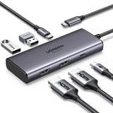 Hub USB UGREEN CM498 (15852), Type-C to 2x USB3.0, 2x Type-C, 2x HDMI, 5Gpbs, PD100W, gri