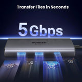 Hub USB UGREEN CM498 (15852), Type-C to 2x USB3.0, 2x Type-C, 2x HDMI, 5Gpbs, PD100W, gri