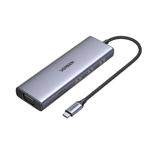 Hub USB UGREEN Docking station CM498 (15600), Type-C to 3x USB3.0, HDMI 4K@30Hz, VGA, RJ45, SD/TF Card, Type-C PD100W, gri