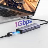 Hub USB UGREEN CM512 (15598), Type-C to 3x USB3.0, 1x HDMI 4K@30Hz, 1x RJ45 1Gbps, 1x Type-C PD100W, gri