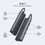 Hub USB UGREEN CM512 (45000), Type-C to 2x USB3.2, 1x RJ45 1000Mbps, 1x Hmdi, 2x Type-C, PD100W, 10Gbps, gri