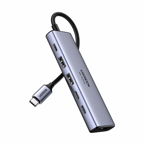 Hub USB UGREEN Docking station CM511 (35999), Type-C to 2x USB3.2, 1x HDMI 4K@60Hz, 3x Type-C, PD100W, 10Gbps, gri
