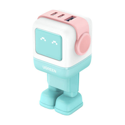 Incarcator retea UGREEN Uno RG CD361 (35855), cu Afisaj LED, GaN, Incarcare rapida, USB, 2x USB-C, QC4.0+, 65W, 3A, roz;albastru