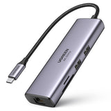 Hub USB UGREEN Docking station CM512 (60515), Type-C to 2x USB, HDMI 4K, Type-C 100W, Ethernet 1Gbps, Card Reader SD, 0.2m, negru