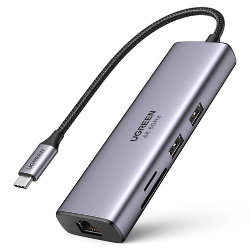 Hub USB UGREEN Docking station CM512 (60515), Type-C to 2x USB, HDMI 4K, Type-C 100W, Ethernet 1Gbps, Card Reader SD, 0.2m, negru