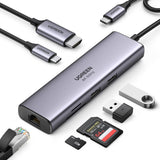 Hub USB UGREEN Docking station CM512 (60515), Type-C to 2x USB, HDMI 4K, Type-C 100W, Ethernet 1Gbps, Card Reader SD, 0.2m, negru