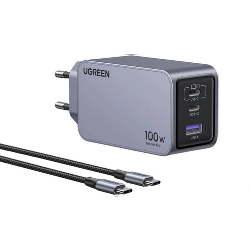 Incarcator retea UGREEN Nexode Pro X757 (25874), cu Cable, GaN, Incarcare rapida, USB, 2x Type-C, 100W, 3A, PD3.0, QC4.0+, gri