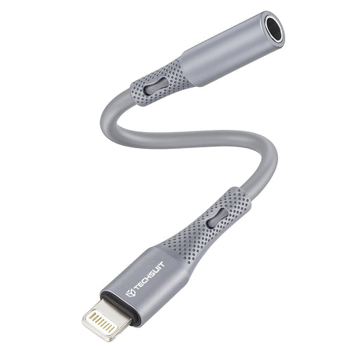 Adaptor Techsuit Premium Adaptor Cablu Soundflex (AC2), Lightning to 3.5mm Jack, Hi-Fi Quality, Silica Gel, Gri