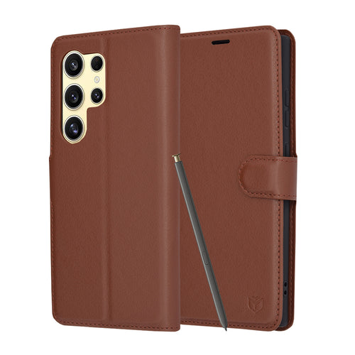 Husa pentru Samsung Galaxy S24 Ultra, Techsuit Leather Folio, maro
