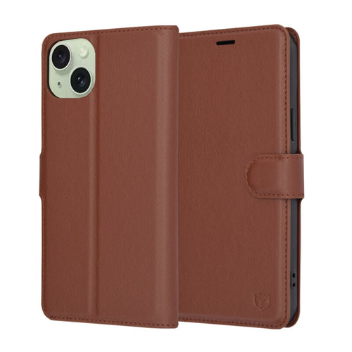 Husa pentru iPhone 15 Plus, Techsuit Leather Folio, maro