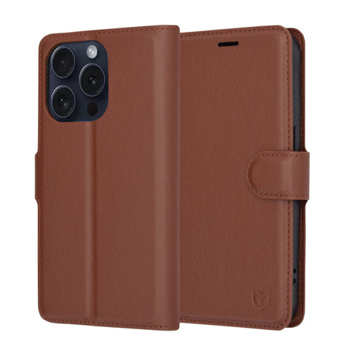 Husa pentru iPhone 15 Pro, Techsuit Leather Folio, maro