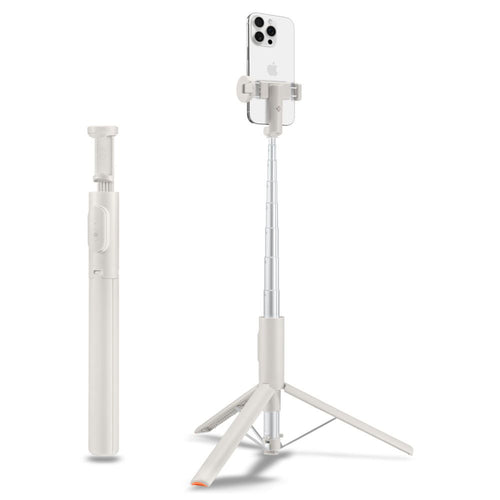 Selfie stick Spigen S541W (AMP09337), cu Telecomanda, Tripod, Stable, Bluetooth, Pliabil, Non Slip Silicon Pads, bej