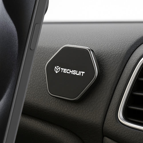 Suport auto Techsuit Suport telefon Tiny Series (HOLD210-C), Bord Prindere magnetica, Multipurpose Use, Hexagonal, 2 Placa metalicas, negru