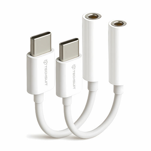 Adaptor Techsuit (2 pack) Adaptor Cablu Musicbox (AC18), Type-C to 3.5mm Jack, DAC Chip, 3A, Plug si Play, Alb