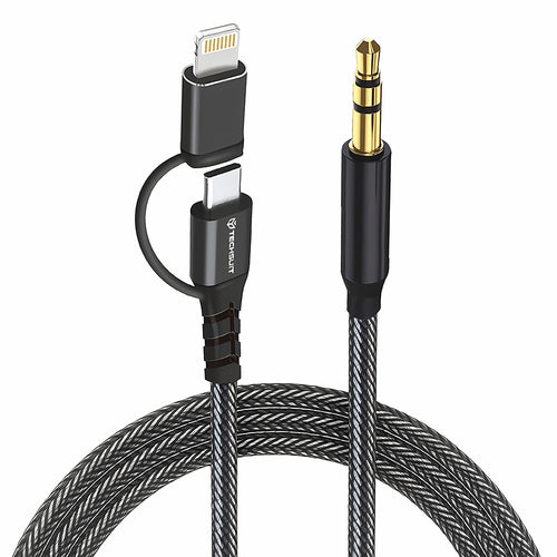 Adaptor, Techsuit Premium Cable 3in1 Echosnap Ac15 Lightning Type-C to 3 5mm Jack Hi Fi Quality 1m Koff A3d2de, Negru