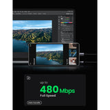 Cablu UGREEN de date US288 (60128), USB to Type-C, Incarcare rapida, 3A, 18W, 480Mbps, Nylon Braided, 2m, gri
