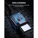 Cablu UGREEN de date US288 (60128), USB to Type-C, Incarcare rapida, 3A, 18W, 480Mbps, Nylon Braided, 2m, gri