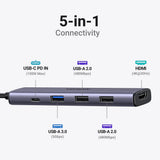 Hub USB UGREEN Docking station CM478 (15495), Type-C to USB3.0, 2x USB2.0, HDMI 4K@30Hz, Type-C PD100W, 5Gbps, Ultra-Thin, gri