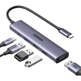 Hub USB UGREEN Docking station CM478 (15495), Type-C to USB3.0, 2x USB2.0, HDMI 4K@30Hz, Type-C PD100W, 5Gbps, Ultra-Thin, gri