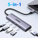 Hub USB UGREEN Docking station CM511 (15596), Type-C to 3x USB, HDMI 4K@30Hz, Type-C PD100W, 5Gbps, Slim, Mini Size, 0.2m, gri