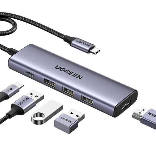 Hub USB UGREEN Docking station CM511 (15596), Type-C to 3x USB, HDMI 4K@30Hz, Type-C PD100W, 5Gbps, Slim, Mini Size, 0.2m, gri